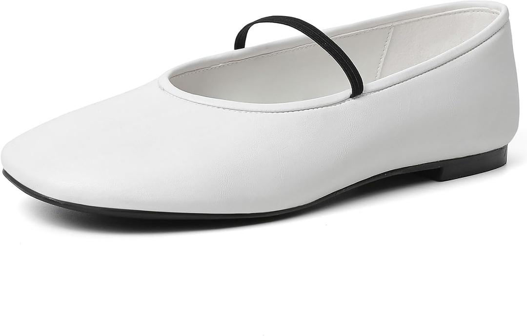Knit Flats for Women Square Toe Slip On Casual Ballet Flats with Adjustable Strap Soft Foldable Mary Jane Shoes for Dressy Office Work Daily