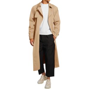 Runcati Mens Trench Coat Double Breasted Belted Windbreaker Jackets Lapel Lightweight Long Jacket Casual Overcoat (Beige)