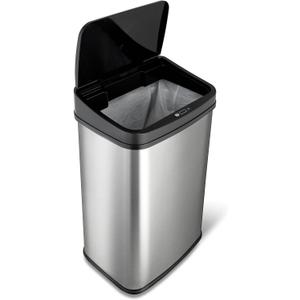 Silver/Black 13-Gallon Stainless Steel Kitchen Trash Can with Motion Sensor Lid New