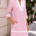 Wenrine Womens V Neck Shift Dresses Summer Casual 3/4 Sleeve Mini Dress, Small, Pink