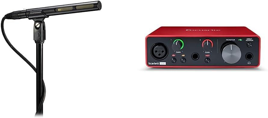 Audio-Technica AT875R Line/Gradient Shotgun Condenser Microphone 9.5 x 5 x 2.75 inches & Focusrite Scarlett Solo 3rd Gen USB Audio Interface, Studio Quality Recording