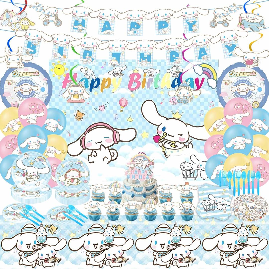 Birthday Decorations, cute Party Supplies Include Happy Birthday Banner, Hanging Swirls, Backdrop, Tablecloth, Tableware Set, Stickers,Cake Toppers, Balloons