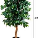 Nearly Natural 4ft Triple Trunk Ficus Silk Tree with Natural Wood Trunks and Dense Foliage, Mid-Size Faux Floor Plant for Home and Office