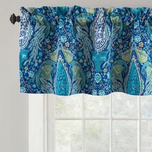 DriftAway Christopher Peacock Floral Pattern Thermal Insulated Blackout Window Curtain Valance Rod Pocket 2 Layers 52 Inch by 18 Inch Plus 2 Inch Header Teal