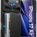 ATATOO for iPhone Air Case Wallet with HD Tempered Glass Screen Protector [2 Pack], Card Holder & Slide Camera Cover, Drop Protection, Hard Protective Case for iPhone Air 2025 6.5", Black