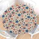4th of July Round Fitted Tablecloth with Elastic Edge,Water-Resistant Picnic Patriotic Independence Memorial Day Table Cover for 40-44" Found Tables Red Blue Star Table Cloth for Dinner,Outdoor,Patio