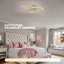 LUDOMIDE 22" Modern Crystal Chandelier Ceiling Fan With Light, Smart 4-Light Color Change, LED Fandelier, Low Profile for Bedroom (Silver)