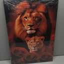 Lion Canvas Wall Art Lion and Lioness Decor Red Rose Flower Picture Animal Painting Contemporary Artwork for Living Room Bedroom Home Office Decor Framed(Artwork-5,16.00"x24.00")