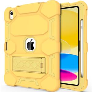 CCMAO Case for iPad 10th Generation 10.9 Inch 2022, iPad (A16) 11th Generation 11 Inch 2025, with Kickstand & Pencil Holder, Heavy Duty Shockproof Hybrid Protective Cover for Kids,Yellow