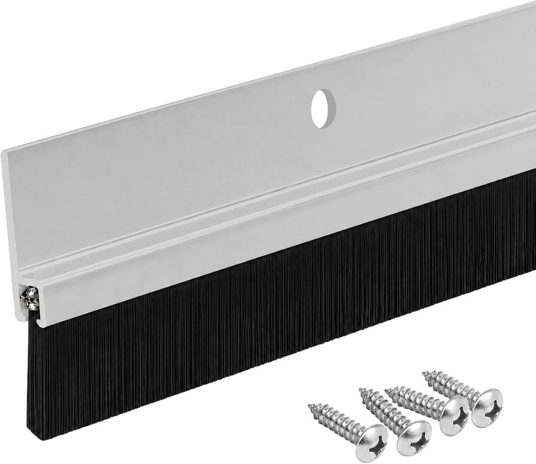 Aluminum Brush Door Sweep for Bottom of Door Exterior, 36 Inch, Metal Door Sweep for Interior & Exterior Doors, Storm Doors, & Screen Doors, Seals Gaps up to 1-1/4", Made in USA