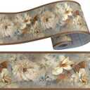 4"x393" Boho Yellow Brown Floral Poppy Flower Wallpaper Border Peel and Stick Wall Border Self Adhesive Removable Vinyl Trim for Living Room Bedroom Bathroom Kitchen Cabinet Decoration