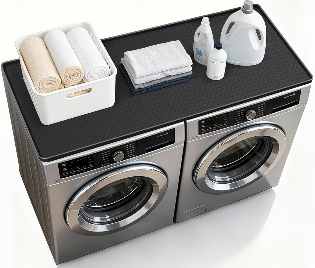 54'' x 27.5'' Washer and Dryer Covers for the Top, Non-slip Silicone Washer Dryer Top Protector for Washing Machine, Waterproof Washer Dryer Countertop for Laundry Kitchen Home (Black)