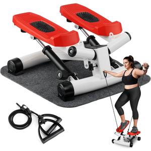 Stair Stepper for Home Exercise, 400LB Twist Steppers for Exercise with Resistance Bands/Anti-Slip Mat, Mini Stepper Hydraulic Fitness Exercise Machine, Full Body Cardio Workout