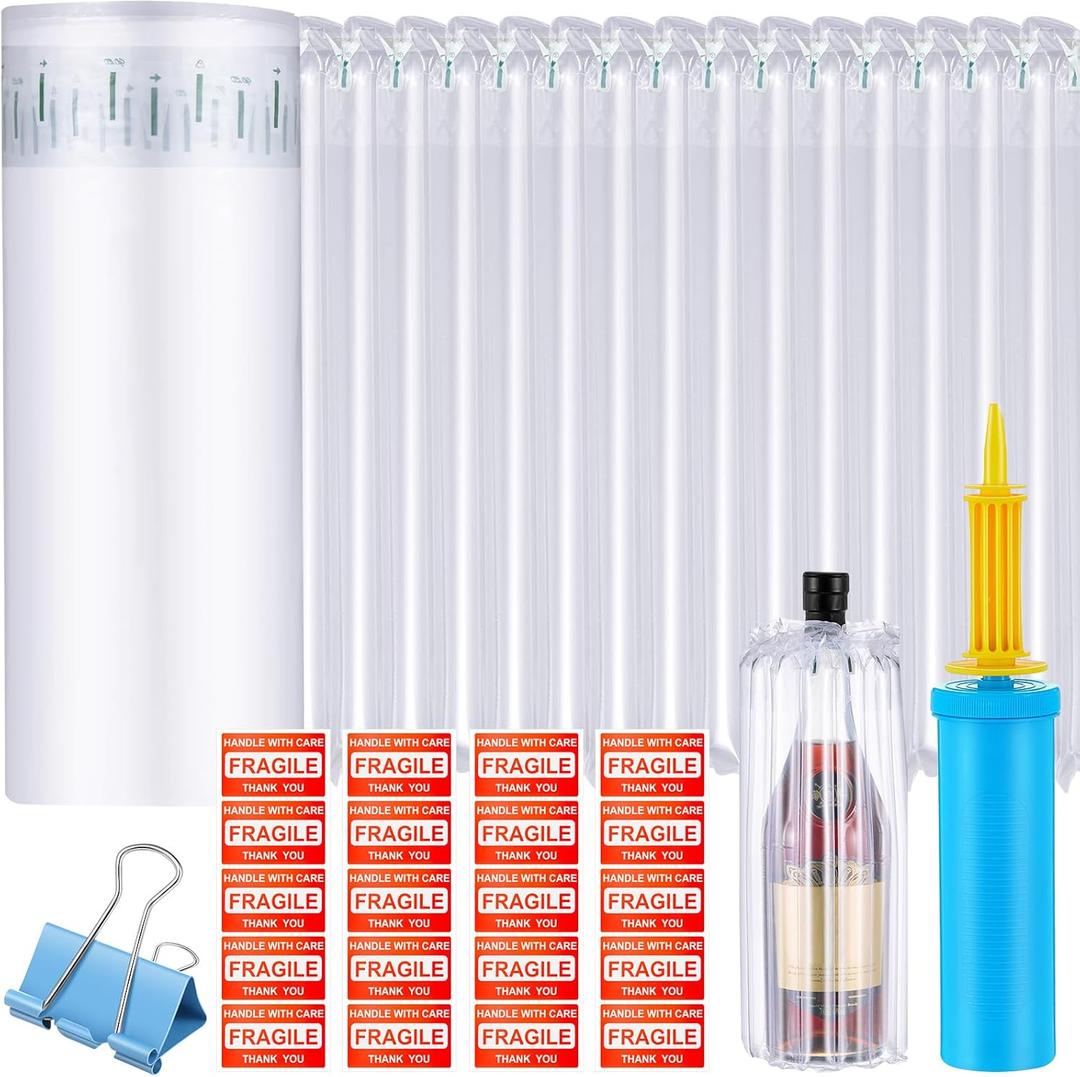 PerKoop 8"x175' Inflatable Air Pillows for Shipping Large Bubble Cushioning Wrap Packing with Pump Bubble Cushioning Wrap Roll with Fragile Stickers for Heavy Duty Moving Protection