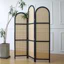 3 Panel Room Divider Screen and Folding Panel Screen in Arch Shape and High Low Design, Double Sided Rattan Divider for Room Separation,70.9" H x 53.1" W