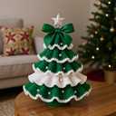 DIY Crochet Christmas Tree Kit  Handmade Holiday Decoration Set,Parent-child activities craft kit,Tree Bow Pearl Embellishment,Cross-stitch by hand,Festive decorations (Multicolour) (Red & White)