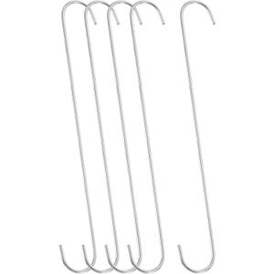 uxcell 5Pcs S Hooks for Hanging, 19.7 Inch Extra Long Iron Hangers for Wardrobe Kitchen Workshop Closet Bathroom Garden, Matte Silver
