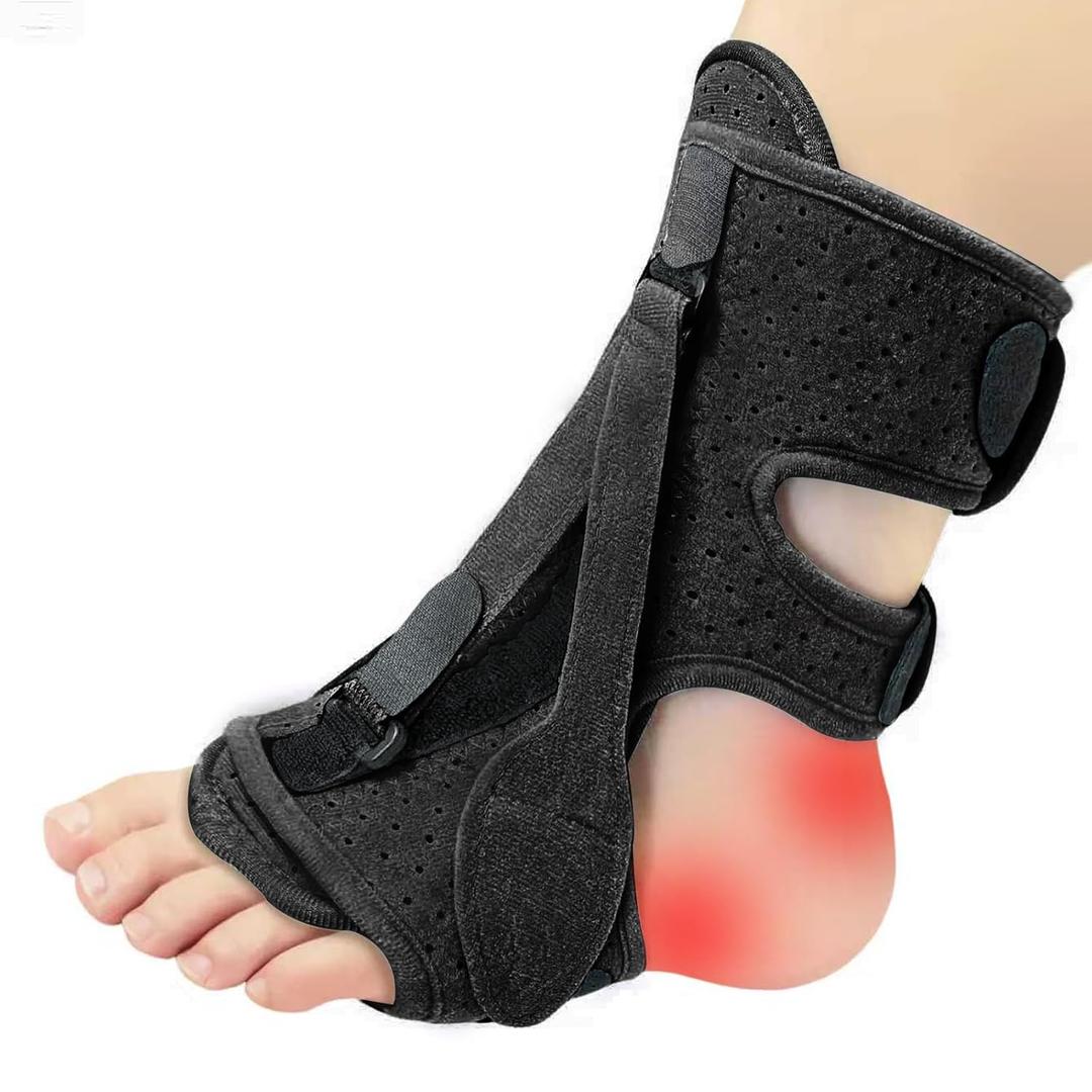 Plantar Fasciitis Night Splint, Adjustable Planter Facetious Orthotic Brace for Pain Relief, 3 straps Drop Foot Universal Size , Day Night Achilles Tendonitis & Heel Spur Relief for Women Men, Black