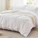 Anluoer King Comforter Set 7 Pieces, White Tufted Bed in a Bag with Comforter, Pillow Shams, Pillowcases, Flat Sheet, Fitted Sheet