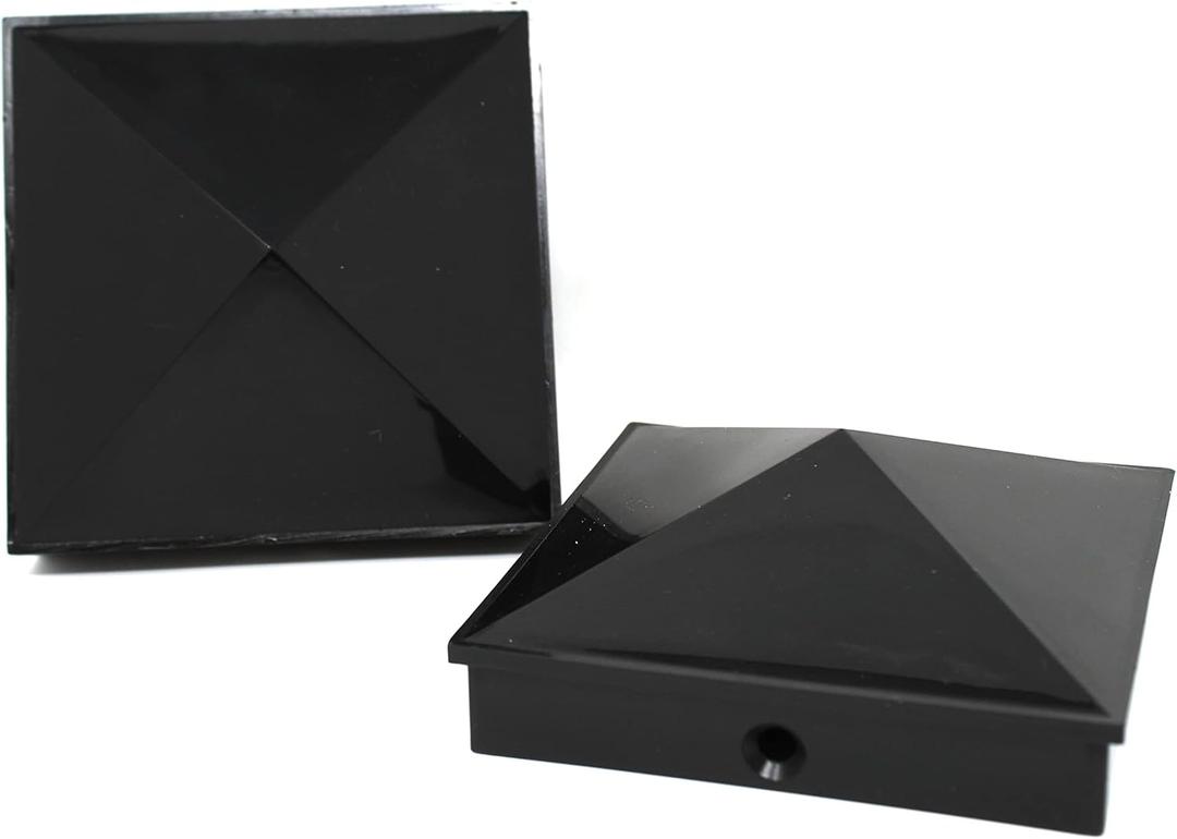 5x5 Nominal (4.5" x4.5") Plastic Pyramid Vinyl Fence Post Cap with Pre-Drilled Hole Black or White Multiple Quantities for Nominal 5" x 5" Posts (4, Black)