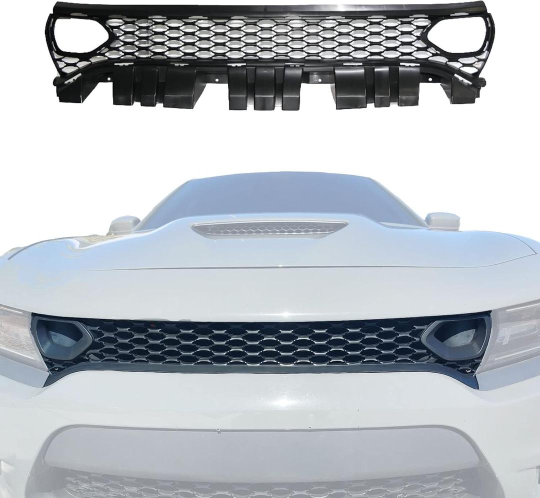 Front Upper Grill Black Grille Replacement for 2015-2022 Dodge Charger SRT SXT Pursuit R/T SE GT Scat Pack Daytona