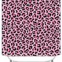 4PCS Pink Leopard Print Shower Curtain Set with Rugs, Toilet Lid Cover and Bath Mat, Shower Curtain with 12 Hooks, Durable Shower Curtain for Bathroom Set