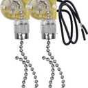 Ceiling Fan Switch Zing Ear ZE-109 Two-Wire Light Switch with Pull Cords for Ceiling Light Fans Lamps and Wall Lights Pull Chain Switch Control Replacement On-Off,2 Pcs (Nickel)