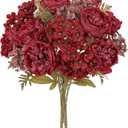 Hollyone 2 Bundles Artificial Fall Flowers Bouquet 18.8" Red Peony Hydrangea Fake Fall Floral Silk Flowers Autumn Faux Flower Arrangement for Home Wedding Table Centerpieces Thanksgiving Party Decor (Burgundy)