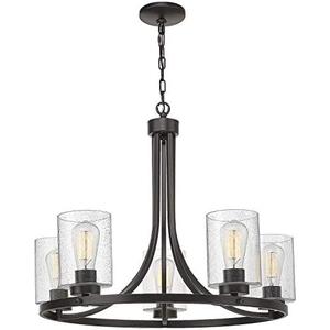 Beionxii 5-Light Wagon Wheel Chandelier, 26" Farmhouse Contemporary Foyer Pendant Light Dinning Room Lighting Fixture Oil Rubbed Bronze with Clear Seeded Glass