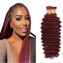 #99J Burgundy Human Braiding Hair for Boho Braids 16 16 16 Inch Wine Red No Weft Deep Wave Bulk Human Hair Extensions for Braiding 150g 3 Bundles/Pack