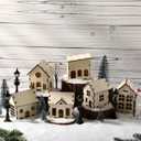 Pinkunn 19 Pcs DIY Christmas Village Set Mini Wooden Village House Crafts Gift Decoration for Winter Xmas Party Tabletop Mantel Desk Shelf