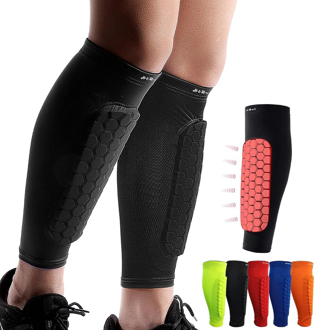 HiRui Soccer Shin Guards Shin Pads for Kids Youth Adult, Calf Compression Sleeve with Honeycomb Pads, Support for Shin Splint Baseball Boxing Kickboxing MTB, Lightweight(1PAIR) (Large, Black)