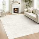 6x9 Area Rugs for Living Room: Washable Vintage Floral Rug Low Pile Non-Slip Boho Carpet for Bedroom Nursery Dining Room (Floral Beige, 6'x9')