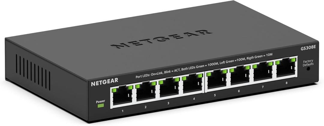 NETGEAR 8-Port Gigabit Ethernet Easy Smart Managed Essentials Switch (GS308E) - Desktop or Wall Mount, Home Network Hub, Office Ethernet Splitter, Silent Operation