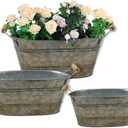 vensovo Galvanized Metal Oval Planter Buckets with Handles  Set of 3 Rustic Farmhouse Flower Tubs with Drain Holes & Plugs, Vintage Small Pots for Herbs, Succulents, Wedding or Tabletop Decor