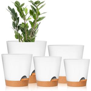 GARDIFE Plant Pots 7/6.5/6/5.5/5 Inch Self Watering Planters with Drainage Hole, Plastic Flower Pots, Nursery Planting Pot for All House Plants, African Violet, Flowers, and Cactus,White