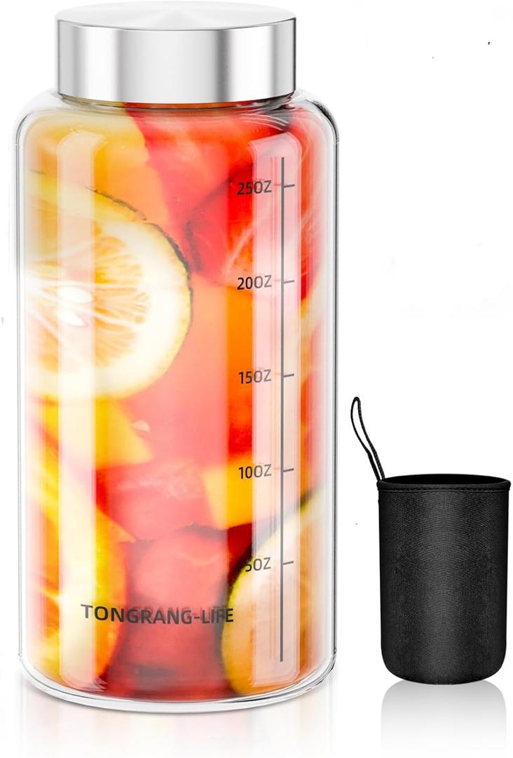 TONGRANGLIFE 27oz/800ml Big Capacity Glass Juice Bottles with Lid–Glass Shaker Bottle for Protein Mixes,Water Bottle&Leakproof for Smoothies,Dry Foods,Travel Glass Bottles,Mason Jars(1 Pieces)