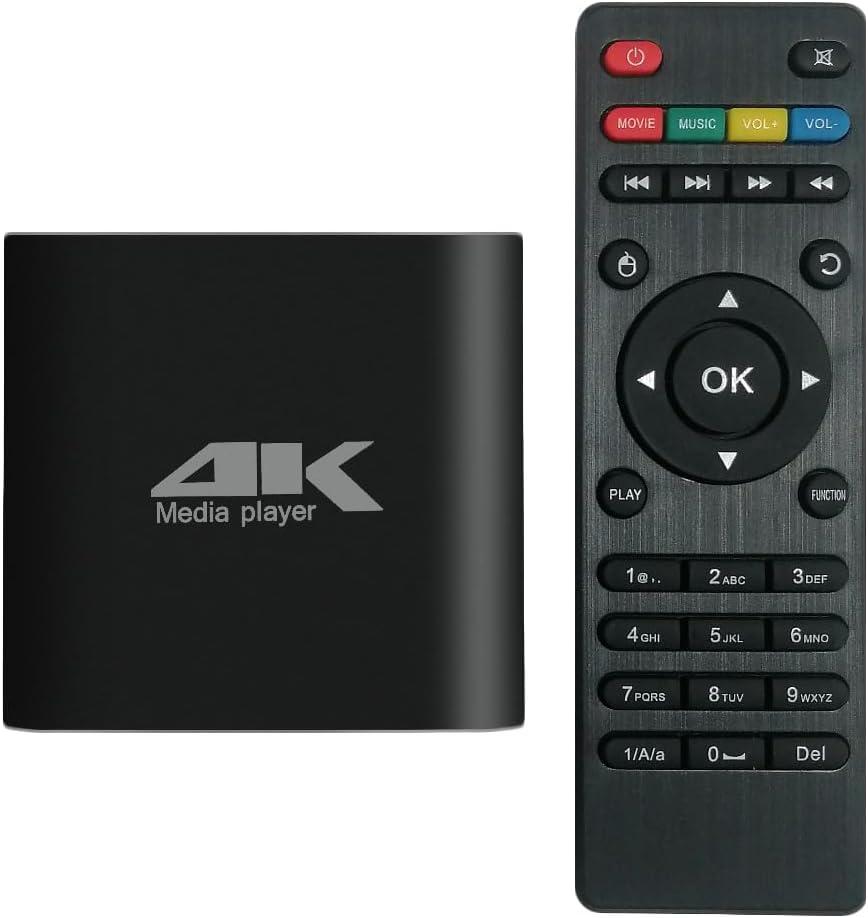 4K Media Player for USB Drive & MicroSD, Ultra HD Digital Signage Player with HDMI/AV Output, H.265 H.264 MKV MP4 Video, MP3 Music, JPG Photo, Auto Play & Resume, Loop Playback
