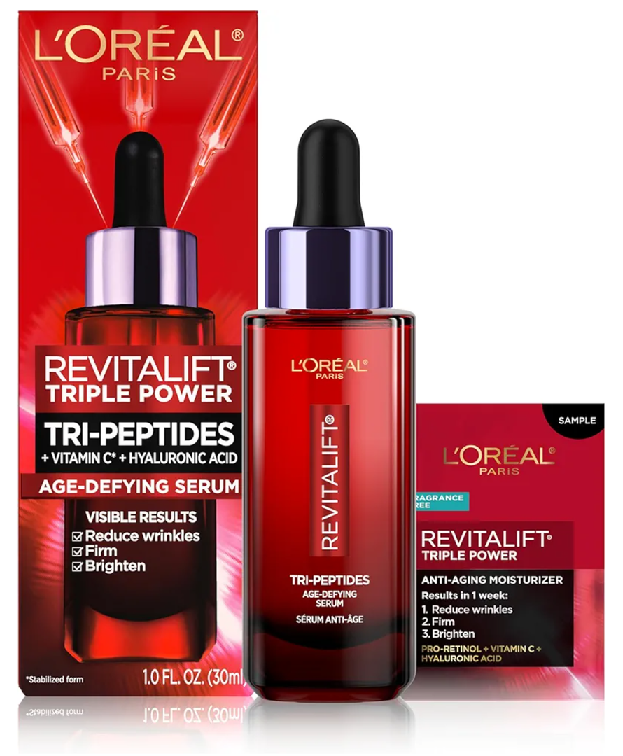 L'Oreal Paris Revitalift Triple Power Age-Defying Face Serum, Anti Aging Serum with 3 in 1 Benefits, Reduces Wrinkles, Firms and Brightens Skin, Includes Sample