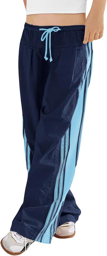Haloumoning Girls Wide Leg Pants Elastic Waist Palazzo Pants Striped Lightweight Baggy Track Pant, Size 9-10 Years