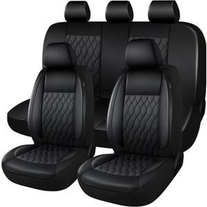 CAROMOP Faux Leather Car Seat Covers Full Set,Luxury and Comfortable Covers for Cars,Split Bench Compatible Car Interior Covers,Universal Fit for Suvs,Vans,Trucks,Airbag Compatible(5-Seat Black)