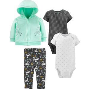 Simple Joys by Carter's Baby Girls' 4-Piece Jacket, Pant, and Bodysuit Set (Black Dots/Mint Green Unicorn/White Snowflake/Floral) 18 Months