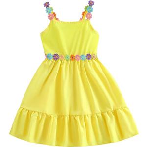 GORGLITTER Girl's Floral Mini Dresses Summer Beach Vacation Girl Birthday Ruffle Cute Sundress Cute Clothes Yellow 6 Years