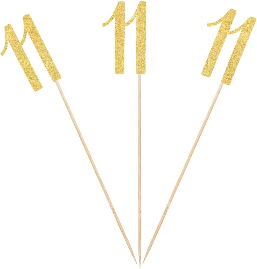 3 x Gold Glitter 11th Birthday Centerpiece Sticks, 12-Pack Number 11 Table Topper Anniversary Party Decorations
