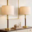 G-SAFAVA 22" Table Lamps Mid Century Modern Lamps for Bedroom Living Room Bedside Lamps for Night Stands Wood Nightstand Lamp Gold Small Side End Table Lamps Set of 2 Vintage Home Deco Office Gifts