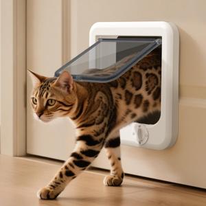 LIBBEPET Cat Door Interior Door, Push & Turn 4-Way Lock Indoor Cat Doors, Reinforced ABS Frame Pet Doors for Cats Up to 18 lbs, Easy DIY Installation for Interior and Exterior Doors, Lagre, L - Inner Size: 7.1"W x 7.7"H
