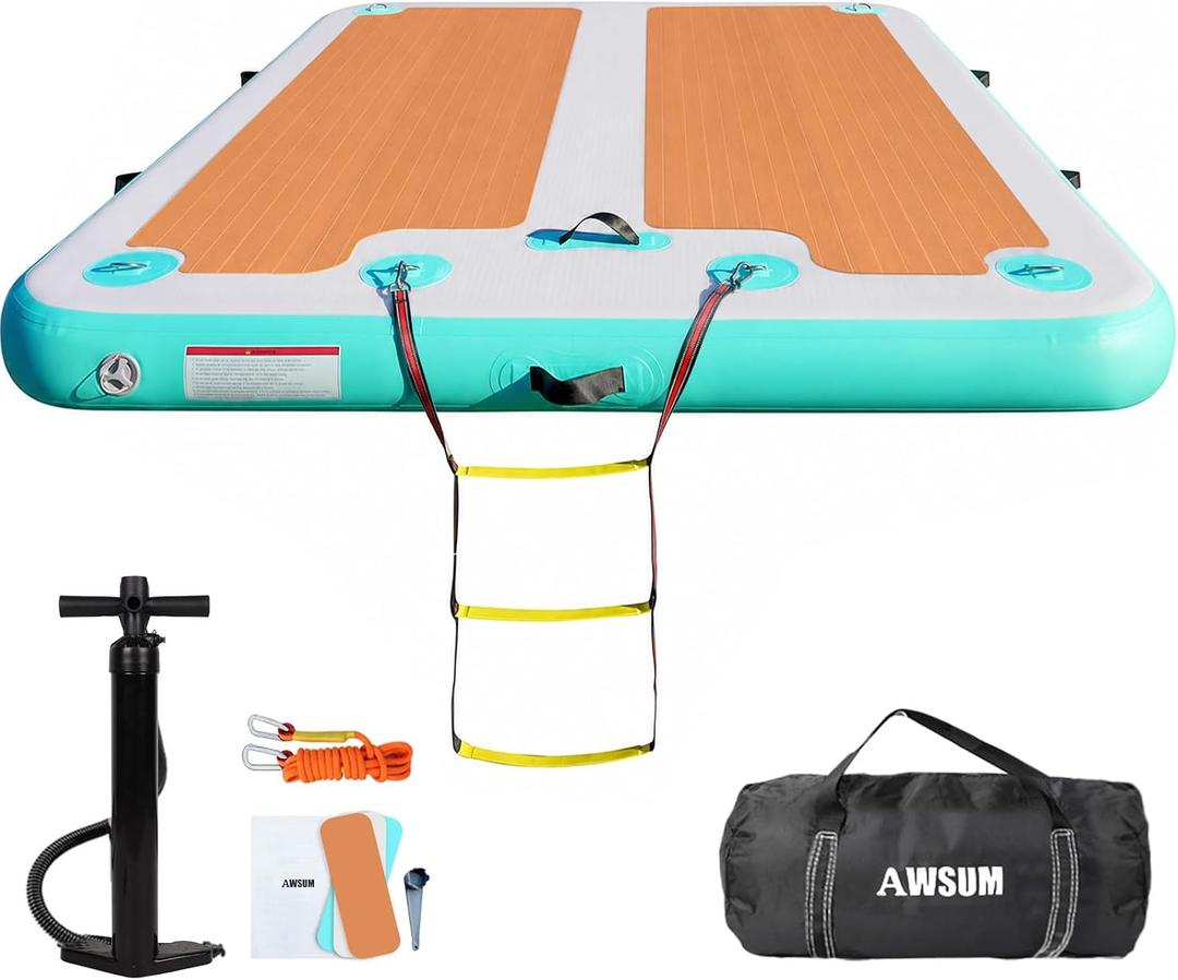 AWSUM Inflatable Floating Dock, 8ft-15ft Non-Slip EVA Surface Inflatable Swim Platform Dock for Lake, Inflatable Water Mat Floating Island Raft for Pool Beach Ocean, 10 X 6ft