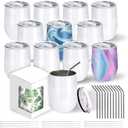 BetterSub12 oz Sublimation Wine Tumblers, Double Wall Insulated Stainless Steel Sublimation Cups with Lid, Metal Straw, Brush, Individually Display Box, White (12 Packs White)