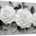 Black and White Floral Wall Art Grey Modern Canvas Prints Decor 20"x40", 20L" x 40W"