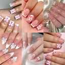 6 Packs (144 Pcs) | Reusable Press on Nails | Stick on Nails 12 Sizes-6 Styles | Cute Bow Nails